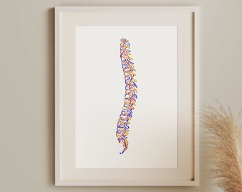 Abstract Spine Line Painting, Minimalist Spinal Cord Wall Art, Human Anatomy Printable Art, Chiropractic Poster, Doctor Office Art Decor