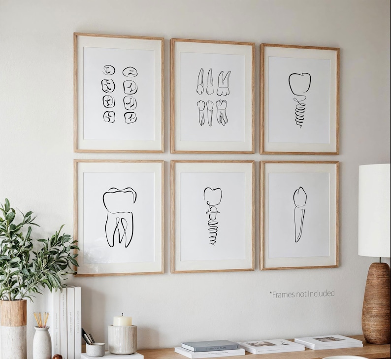 Abstract dentist wall art prints for Dentistry Office decor teeth drawings posters