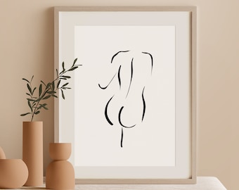 Minimalist Female Body Wall Art, Abstract Woman Figure Painting, Simple Feminine Printable Art Print, Outline Sketch Figure, Modern Poster.