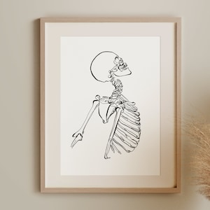 Arte de pared imprimible esqueleto, cartel de arte de anatomía abstracta, ilustración de línea ósea, impresión de arte médico, dibujo corporal humano, arte quiropráctico