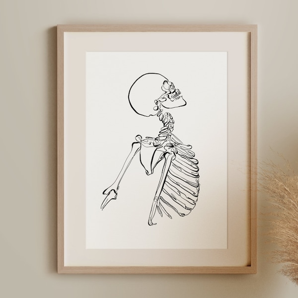 Skeleton Printable Wall Art, Abstract Anatomy Art Poster, Bone Line Illustration, Medical Art Print, Human Body Drawing, Chiropractic Art
