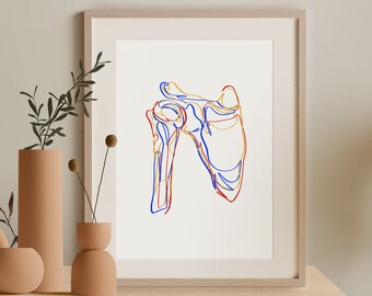 Abstract Scapula Illustration, Human Bone Line Painting, Anatomy Printable Wall Art, Chiropractic Poster, Medical Line Art Print, Skeleton.