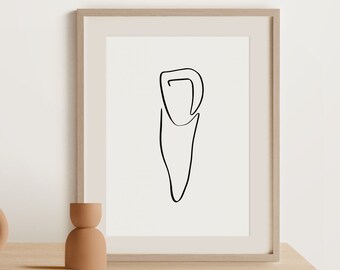 Minimalistische Zahn Linie Kunst, Canine Zeichnung, einfache Dental druckbare Wandkunst, Zahnarzt Kunstdruck, orale Illustration, Kieferorthopäde Dekor Kunst