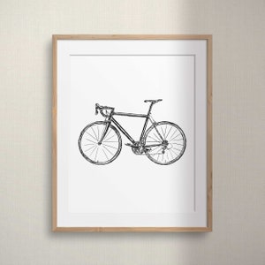 Bicycle Printable Art Poster, Bike Pen Drawing, Minimalist Cyclist Artwork, Elegant Bicycle Wall Art, Simple Cycling Art Print, Simple Gift.