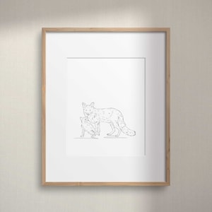 Fuchs Kinderzimmer Wandkunst, Fuchs Mutter Zeichnung Druck, Minimalistisches Kinderzimmer Kunstwerk, Wald Illustration druckbare Kunst, Kinder Kunst Dekor, Süße Skizze