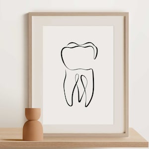 Molar Tooth One Line Drawing, Dental Printable Art, Simple Dentistry Wall Art, Clinic Abstract Sketch, Anatomy Mouth Illustration Art Print