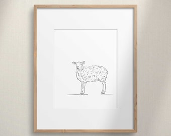 Schaf Zeichnung Kinderzimmer Wandkunst, Süße Bauernhof Tier Skizze, druckbare Linie KunstDruck, Kinderzimmer Kunstwerk, Minimalistisches Tier Poster, Minimal Art