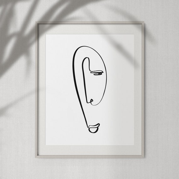 Abstract Face Art Print, Simple One Line Printable, Boho Wall Art Decor, Minimalist Line Art Poster, Face Figure Drawing, Black Line Sketch