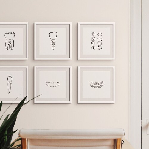 One Line Drawing Dentist Wall Art Set Dentistry Art Print Etsy