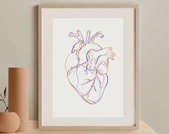 Anatomical Heart Line Painting, Anatomy Printable Wall Art, Abstract Medical Art Poster, Organ Outline Illustration, Minimalist Art Print
