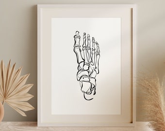 minimalistische voet een lijn tekening, minimalistische skelet schilderij, massage therapeut poster, medisch afdrukbare kunst aan de muur, anatomie botafdruk