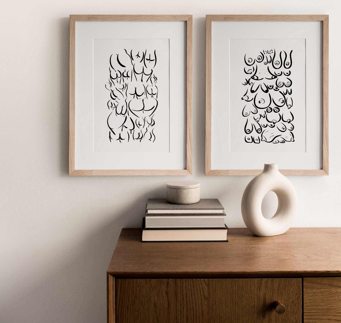 Boobs and Butts Printable Wall Art Set Abstract Nude Line - Etsy