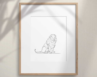 Lion Nursery Wall Art, Safari Nursery Printable Art, Lion Drawing Print, Minimalist Animal Art Decor, Cute Wildlife Sketch, Kids Bedroom Art