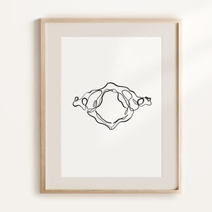 May include: A black and white line drawing of a human cervical spine, framed in a light wood frame.