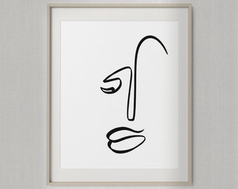 Stampa astratta black line, Face Figure Line Art, Minimalist Woman Face, Simple Printable Wall Art, Drawing Print, Black Line Artwork