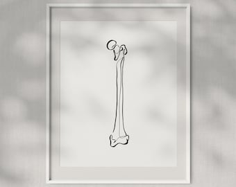 Abstrakte Femur Knochen Kunstdruck, eine Linie Anatomie Kunst, medizinische druckbare Wandkunst, Chiropraktik Büro Dekor, Arzt Linie Kunst, minimale Poster