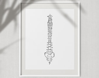 Minimalist Spinal Painting, Abstract Spine Printable Wall Art, One Line Skeletal Poster, Chiropractic Line Art Illustration, Medical Drawing