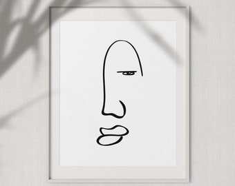 Abstrakte Gesicht Linie Kunstdruck, minimalistische Gesicht Figur Wandkunst, Boho druckbare Kunst, einfache Schlafzimmer Poster, Mid Century Linie Malerei, Dekor