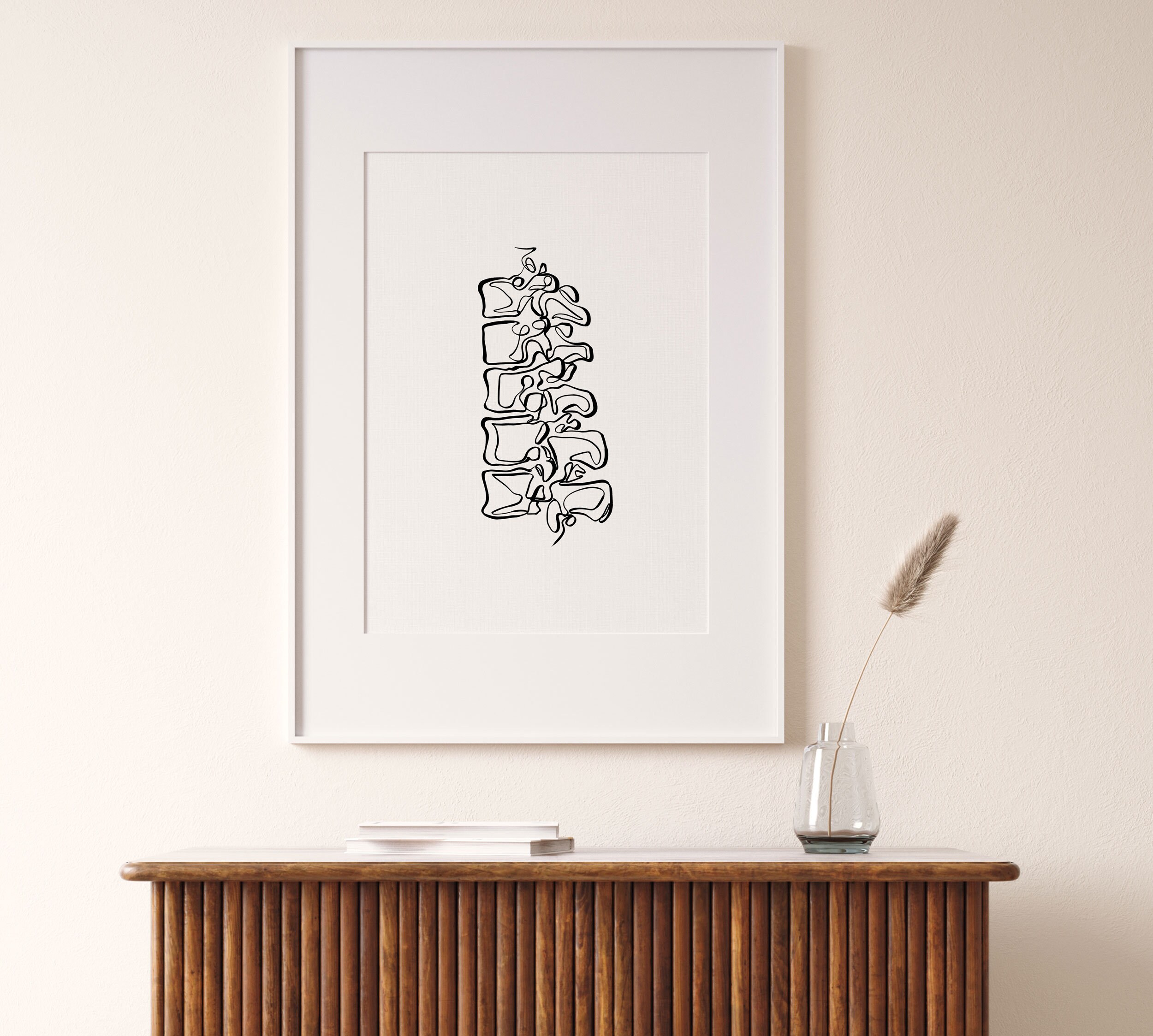 Minimal Spine Line Art Painting, One Line Bone Wall Art, Chiropractor ...