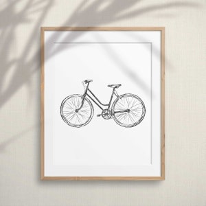 Bicycle Drawing Wall Art, Minimalist Bike Artwork, Bicycle Black Digital Painting, Cyclist Art Gift, Printable Sketch Print, Minimal Art.