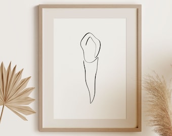 Abstrakte Canine Zahn Wandkunst, minimalistische Dental druckbare Kunst, einfache Kieferorthopäden Druck, medizinische eine Linie Zeichnung, Zähne Skizze Poster