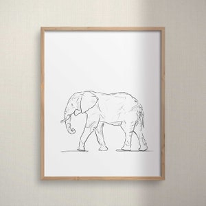 Elephant Nursery Fine Art, Simple Elephant Print, Minimalist Printable Wall Art, Simple Animal Drawing Poster, Safari Nursery Artwork, Decor