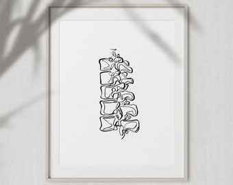 Minimal Spine Line Art Painting, One Line Bone Wall Art, Chiropractor Art Print, Orthopedic Office Decor, Printable Medical Art, Anatomy Art
