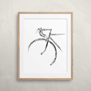 Bicycle Art Sketch Painting, Minimalist Bike Fine Art Print, Black and White Cycling Artwork, Cyclist Printable Wall Art, Bicycle Drawing.
