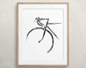 Fahrrad-Kunst-Skizze-Malerei, minimalistische Fahrrad Fine Art Print, schwarz und weiß Radfahren Kunstwerk, Radfahrer druckbare Wandkunst, Fahrrad-Zeichnung.