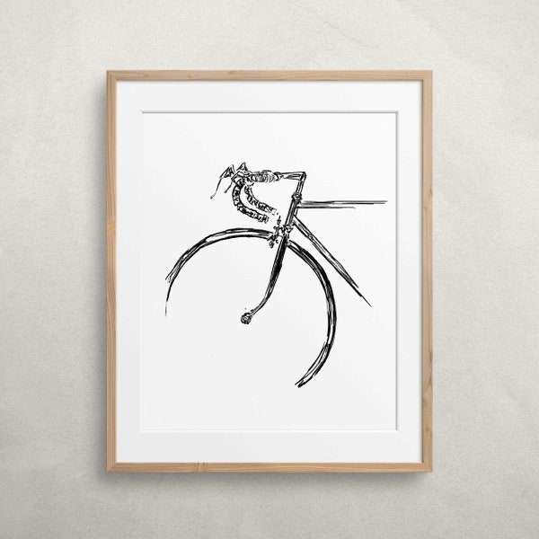 Bicicleta arte boceto pintura, minimalista bicicleta bellas artes impresión, blanco y negro ciclismo arte, ciclista arte de pared imprimible, dibujo de bicicleta.