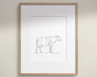 Cow Drawing Nursery Wall Art, Simple Cow Kids Artwork, Minimalist Modern Print, Animal Line Art Illustration, Farm Animal Drawing, Boho Art