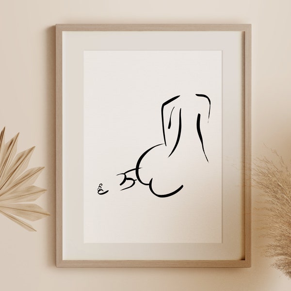 Minimalist Woman Back Illustration, Simple Female Body Drawing, Abstract Nude Figure Painting, Figurative Pose Sketch, Feminine Art Print.