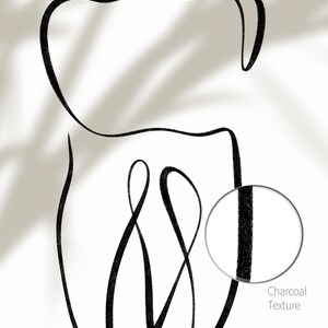 以下が含まれることがあります： 白地に黒と白の線で描かれた歯のイラスト。炭の質感がある。