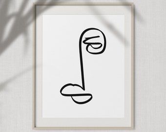 Abstrakte eine Linie Gesicht, minimalistische Gesicht Zeichnung druckbare, Boho Skizze Wandkunst, einzeilige Figur Poster, einfache Illustration Kunstdruck