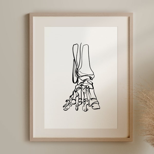 Abstract One Line Foot Painting, Bone Illustration Art Print, Medical Printable Wall Art, Doctor Office Art, Chiropractor Decor, Drawing