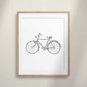 Impresión minimalista de dibujo de bicicleta, arte de pared imprimible de la bicicleta, arte del boceto de la bicicleta, cartel del arte del regalo del ciclista, decoración del cartel del ciclismo, arte fino