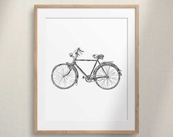 Minimalistische Fahrrad-Zeichnung Druck, Fahrrad druckbare Wandkunst, Fahrrad Skizze Kunstwerk, Radfahrer Geschenk Kunst Poster, Radfahren Poster Dekor, bildende Kunst