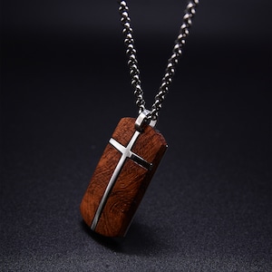 Rosewood Cross Necklace For Men- Mens Pendant Necklace-Wood Necklace Pendants for Men