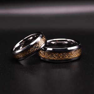 Wedding Ring Set - Gold Dragon Tungsten Wedding Ring Set- Wedding Band Set Rose Plate Gold, Promise Rings For Couples
