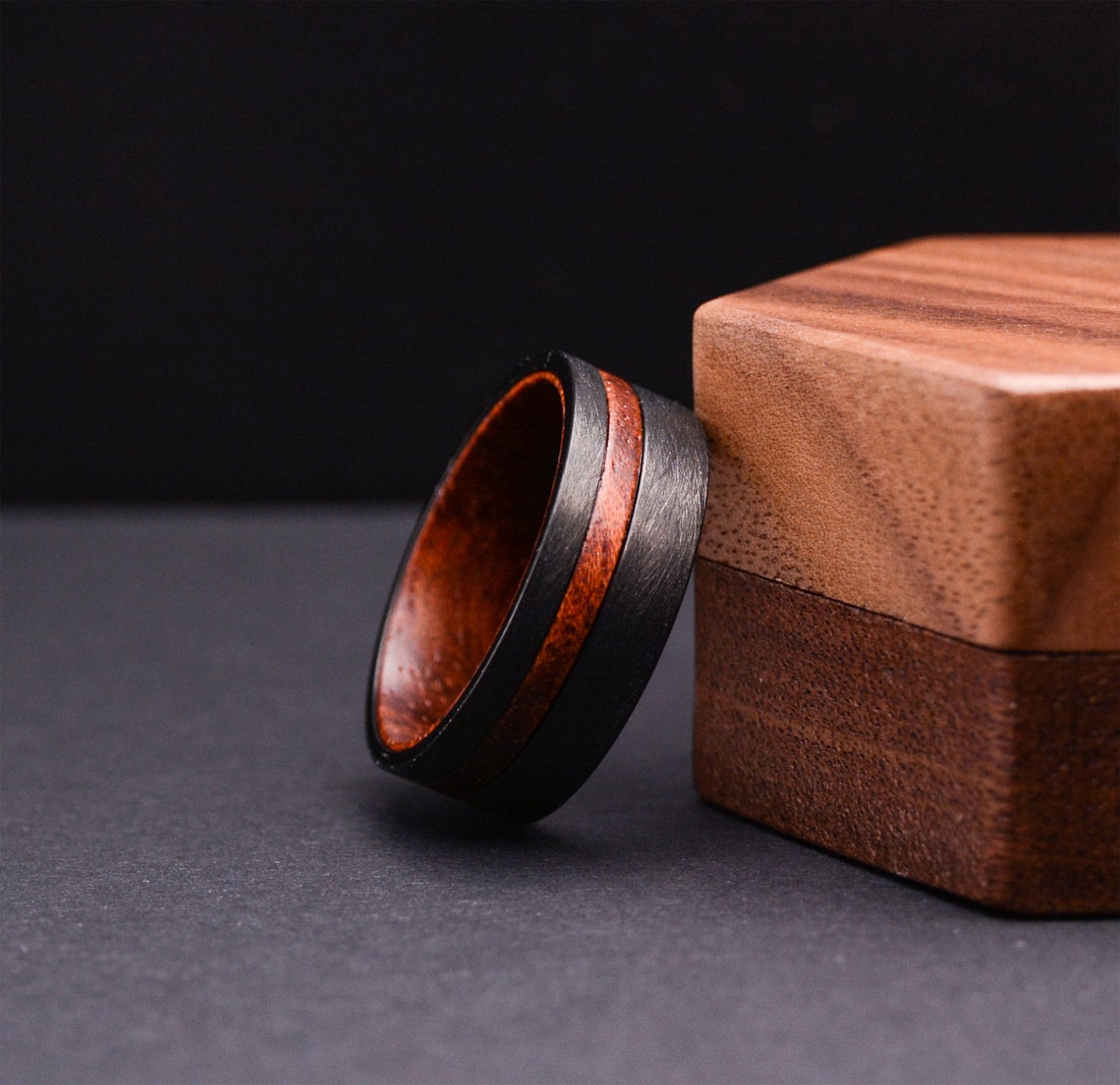Mens Wedding Band: Black Tungsten Wedding Band With Rosewood - Etsy