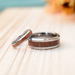 His and Hers Wedding Ring Sets for the Ultimate Symbol of Love, Promise Rings For Couples With Koa Wood Inlay- Wood Wedding Band Set