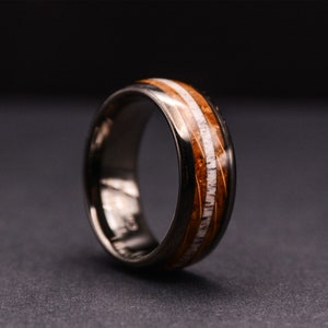 Mens Wedding Ring Gunmetal Gray Tungsten Rings For Men Whiskey Barrel Wood Wedding Ring, Wood Wedding Band for Men