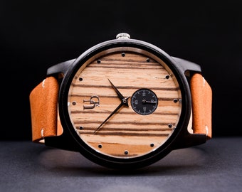 Reloj de madera minimalista hecho a mano para hombres con banda de cuero premium, reloj de madera, regalo de novios, regalo para hombres, regalo para hombres para boyriend