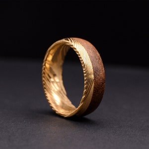 8mm Mens Wedding Band Damascus Steel & Bubinga Wood Inlay Design, Mens Wedding Band, Anniversary Ring For Men, Mens Ring