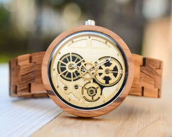 UXD Premium Eco-Friendly Skeleton Wooden Watches For Men, Wooden watch, Groomsmen Gift, Anniversary Gifts