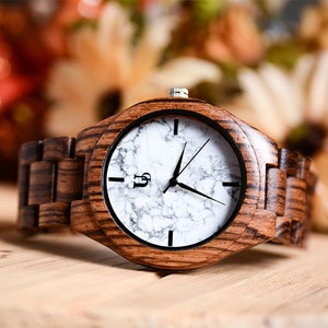 Personalized Gifts For Men, Wood Watch, Wooden Watch, Engraved Watch, Marble Face Watch, Gift for Men, Gifts For Boyfriend