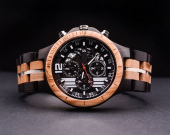 Regalo personalizado para hombres, reloj de madera cronógrafo redondo, reloj de madera hombres, reloj grabado, relojes de madera para hombres, regalos para el padre
