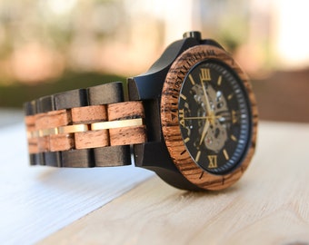Wooden Watch For Men Premium Eco-Friendly Mechanical Zebra Wood Watch, Mens  Skeleton Watch, Gift for him, Husband gift, Dad gifts