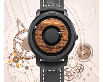 Cosmos Minimalist Dark Wood Dial Scaleless Magnetic Wooden Watch