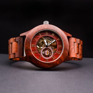 Watches For Men Premium Eco-Friendly Manual Mechanical Red Wooden Watches for Men, Gifts for him, Christmas gifts, Gifts for men